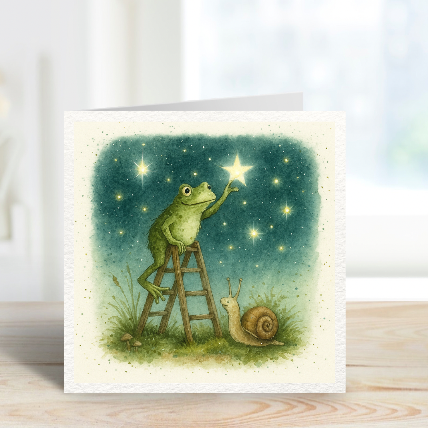 Hedgehog & Hen Christmas Card – Cosy Winter Animal Illustration – Cute Cottage Scene – Greeting Card