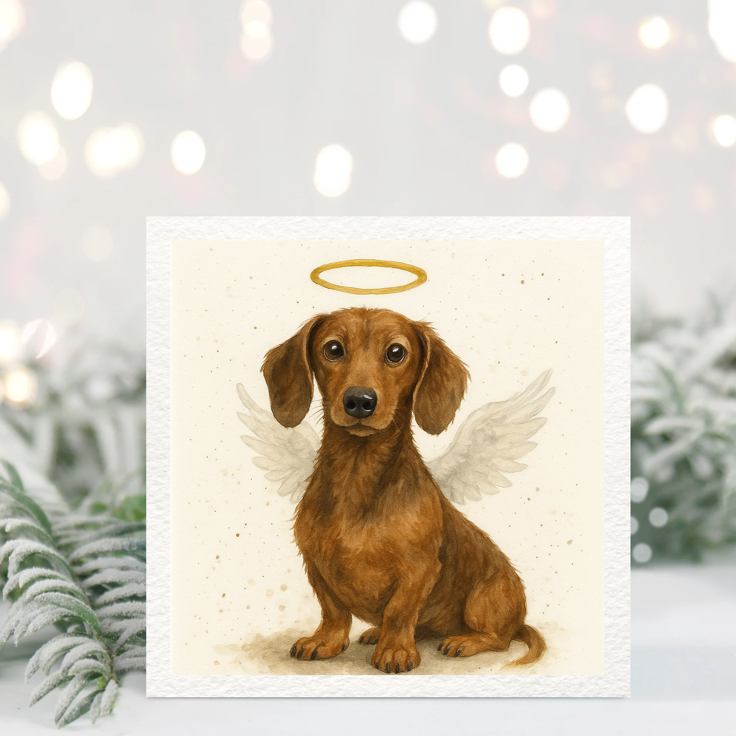 Angel Dachshund Sympathy Card – Rainbow Bridge Dog Memorial – Sausage Dog With Halo & Wings
