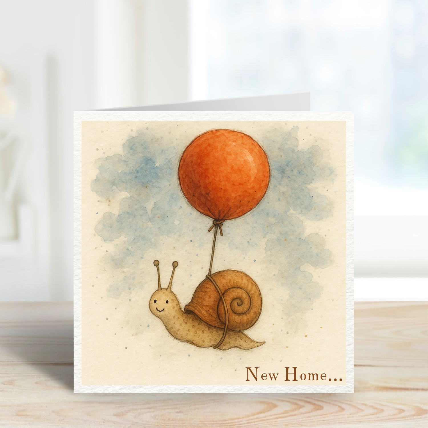 New Home Snail Card – Cute Moving House Greeting Card – Whimsical Balloon Illustration – Housewarming Card